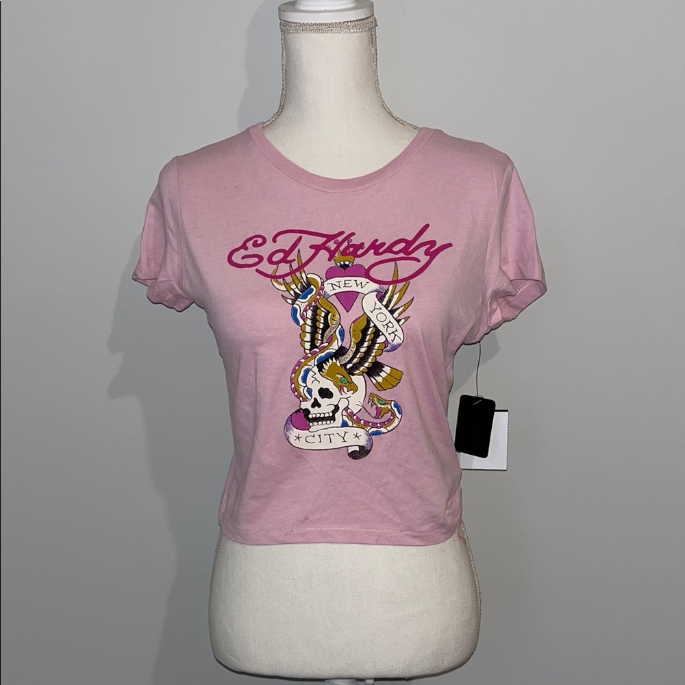 Ed Hardy Crop top Graphic Tee size medium shortsleeve skull eagle snake